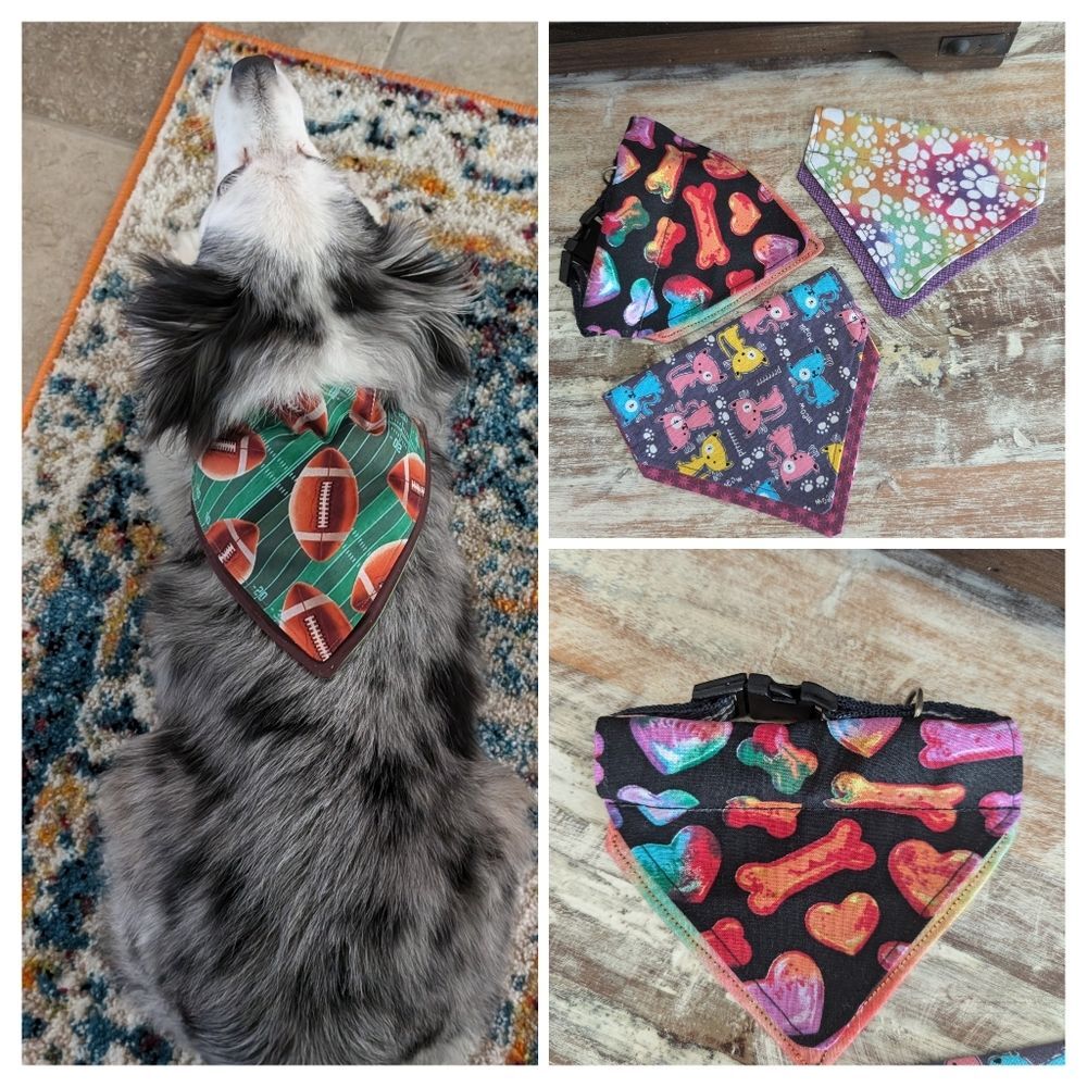Hand Crafted Dog/Cat Bandanas, Over The Collar Set of 3 Size XS